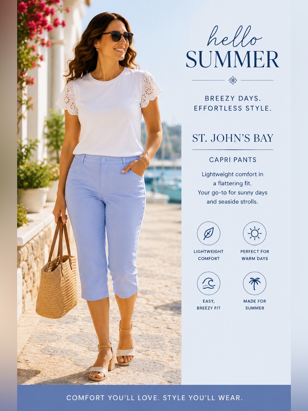 St. John's Bay Women's Light Blue Capri cropped Pants size 18